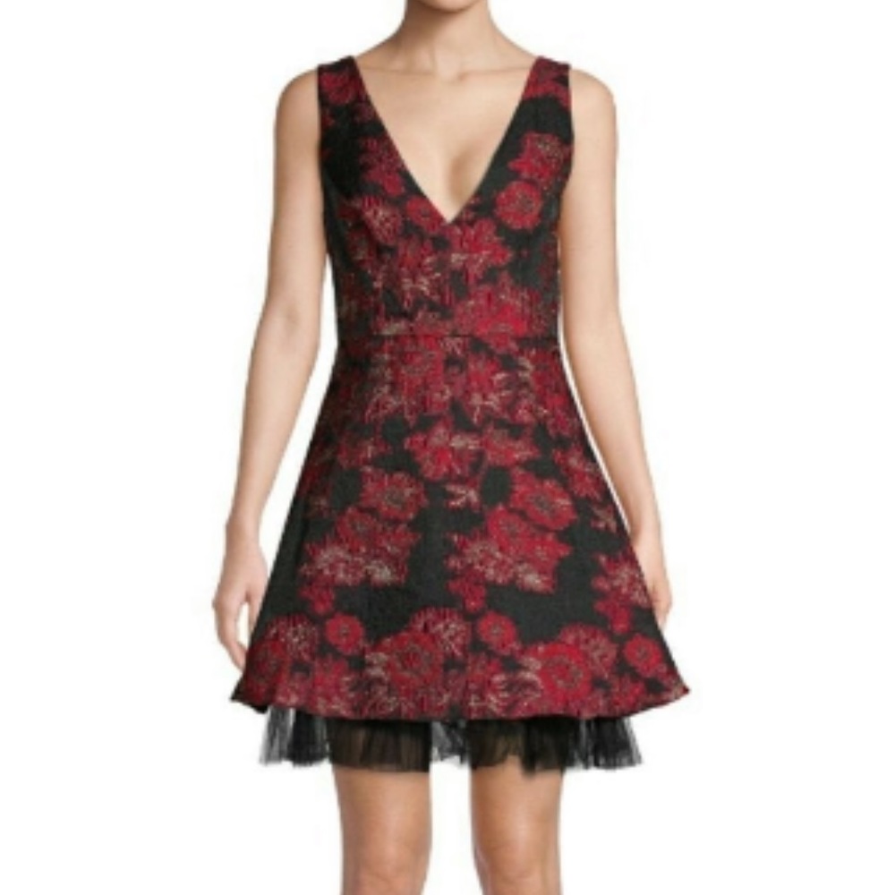 BCBGMAXAZRIA Printed Tulle Hemmed Dress